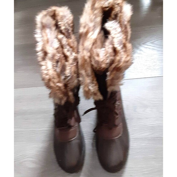 Marley brown quilted winter boots 8.5 M lace up faux fur worn once - Picture 4 of 4